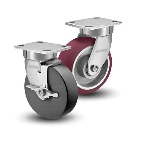 Swivel casters with black and maroon wheels